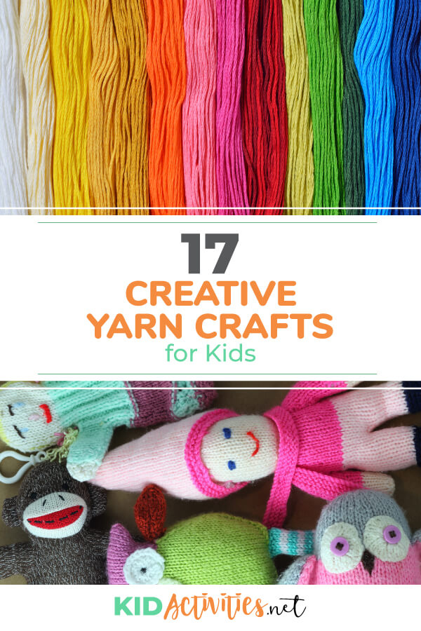 A collection of 17 creative yarn crafts for kids. Great entertainment and creative outlet for the little ones. 