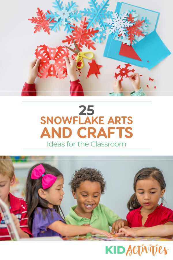 A collection of snowflake arts and crafts for kids int he classroom. 