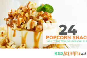 A collection of popcorn snacks and treat recipe ideas for kids. These are great treats for a kids party of school event.