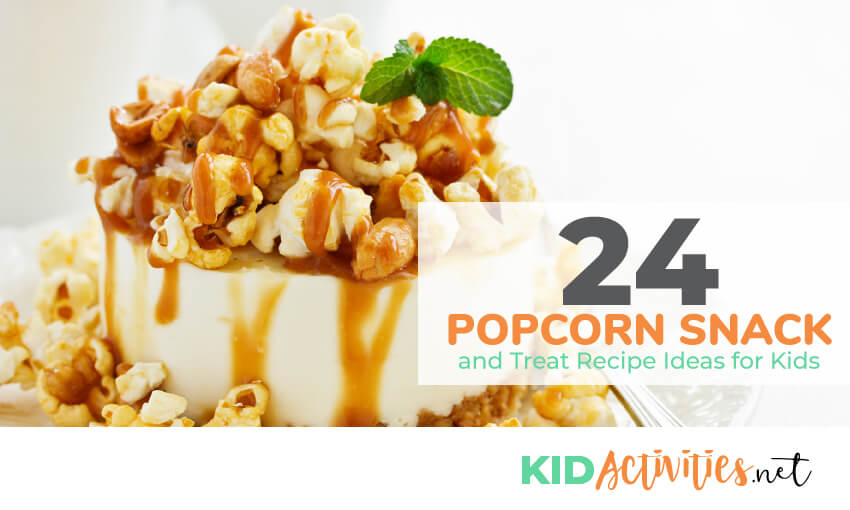 A collection of popcorn snacks and treat recipe ideas for kids. These are great treats for a kids party of school event.