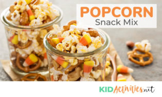 An amazing popcorn snack mix recipe for kids. Popcorn snack mix is a great classroom treat or great travel snack.  