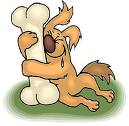 An animated picture of a dog hugging a bone. 