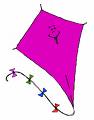 An animated picture of a purple kite. 