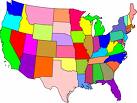 An animated picture of the United States of America with the states being in various colors. 