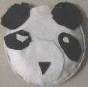 A picture of a panda noise maker craft. The craft looks like a panda and is two paper plates stacked not op of each other. 
