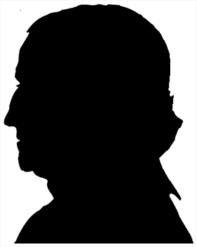 A silouhette of a colonial man. Black image on white background. 