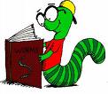 An animated picture of a worm reading a book. 