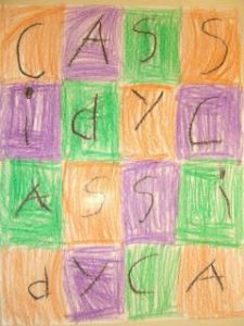 Letter quilt word art with the name Cassidy. 