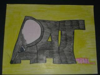 Ambiguous image word art. This one says rat and it looks like a rat.  Do you see the word or the rat first? 