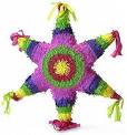 A picture of a colorful 6 pointed star Piñata. 