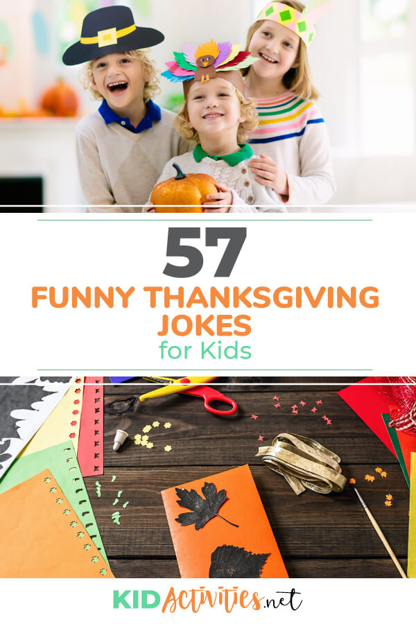 A collection of 57 funny Thanksgiving jokes for kids. 