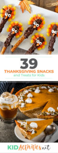 A collection of Thanksgiving snacks and treats for kids. Great snack ideas for a Thanksgiving party or a Thanksgiving classroom theme. 