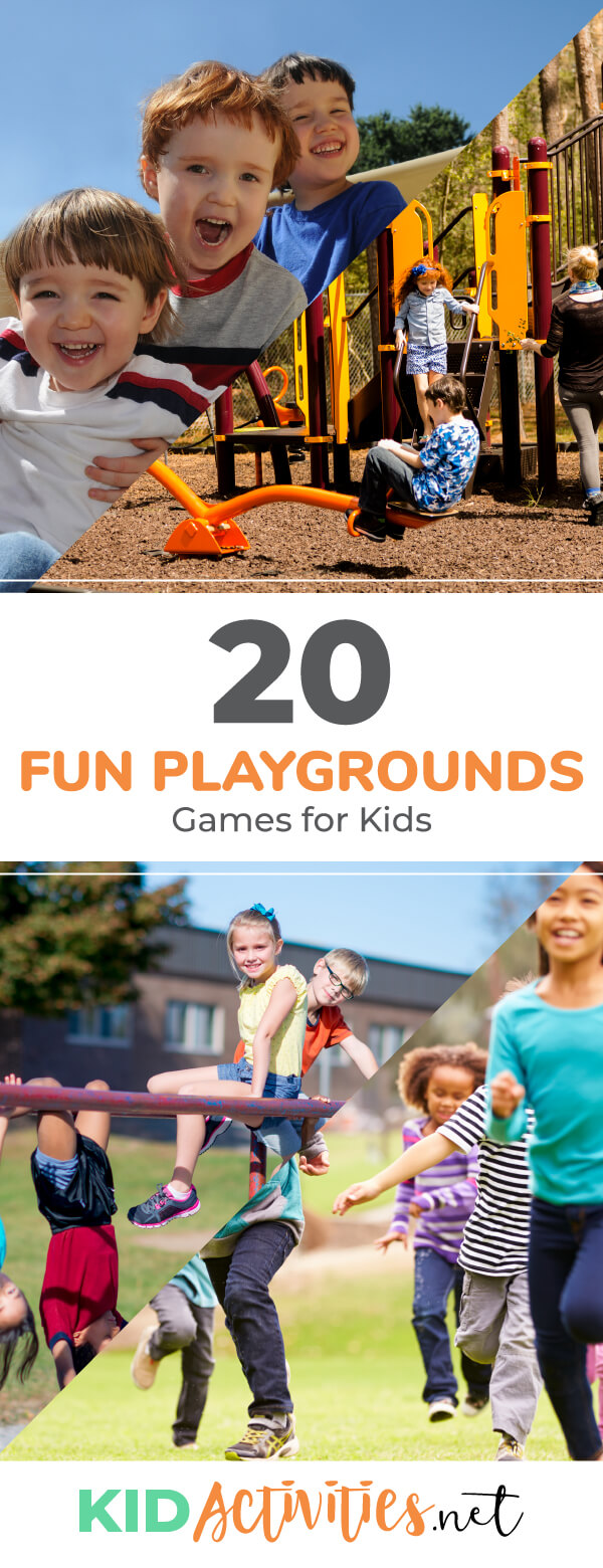 A collection of 20 fun playground games for kids. Use this playground games list for ideas and inspiration for the kids to stay entertained during recess or other outdoor events. 