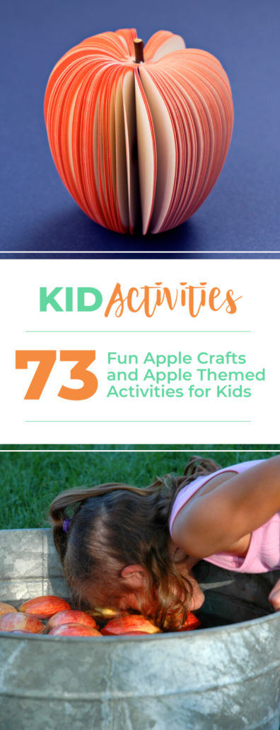 73 fun apple crafts and apple themed activities for kids including apple bulletin board ideas, apple themed art, apple recipes, apple riddles, popular apple varieties, and apple songs for preschool, 