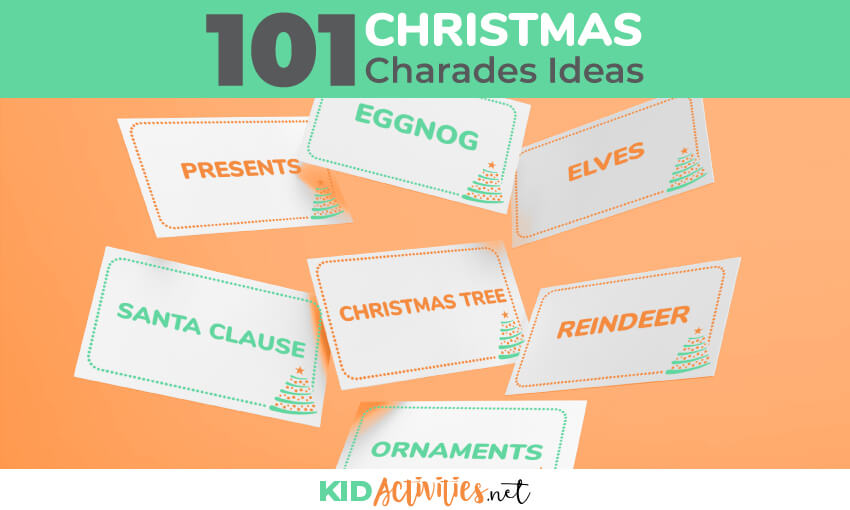 A collection of Christmas charades ideas for kids. Great for a Christmas classroom game or a Christmas party game for kids.