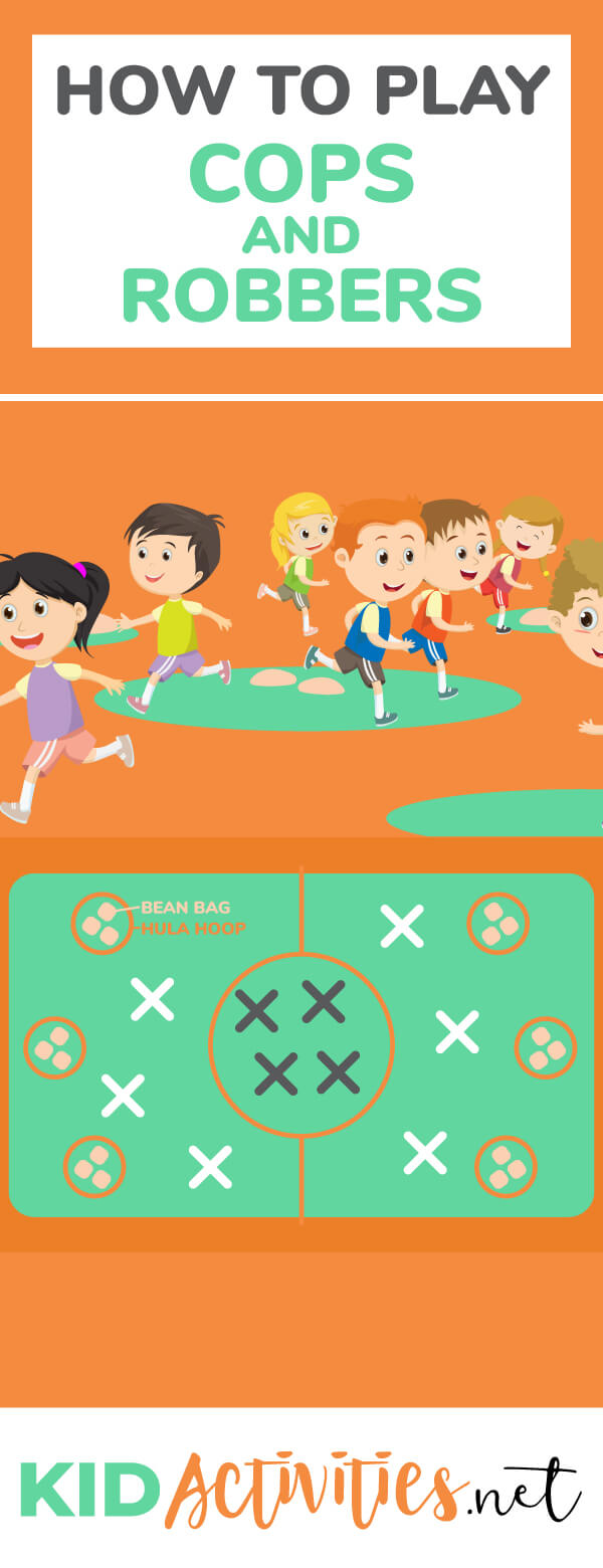 Instructions and rules on how to play the game cops and robbers. This is a great game for gym class. There is lots of exercise involved and it is competitive. This game is a classic. 