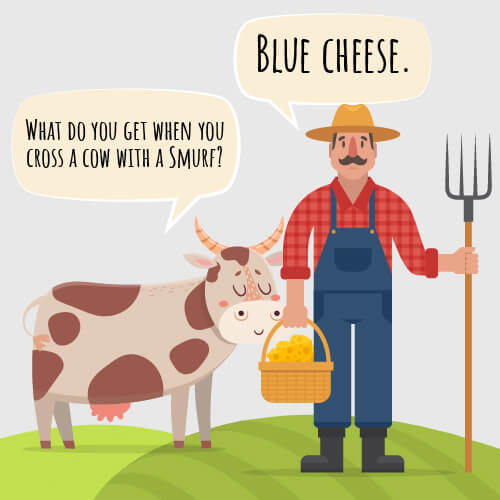 What do you get when you cross a cow with a smurf joke. 