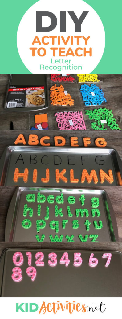 A fun DIY activity to help teach toddlers and preschool kids letter recognition. 