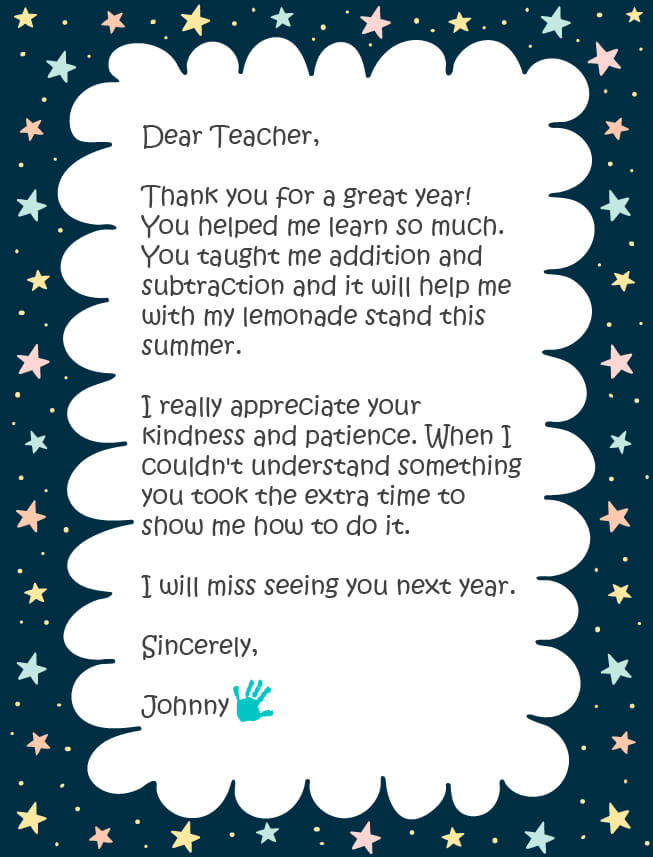 An example of a thank you note to a preschool teacher 