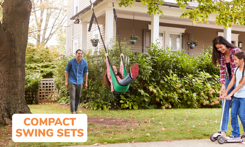 Compact swing sets for small yards. 
