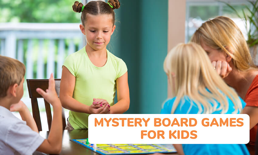 A collection of mystery board games for kids. 