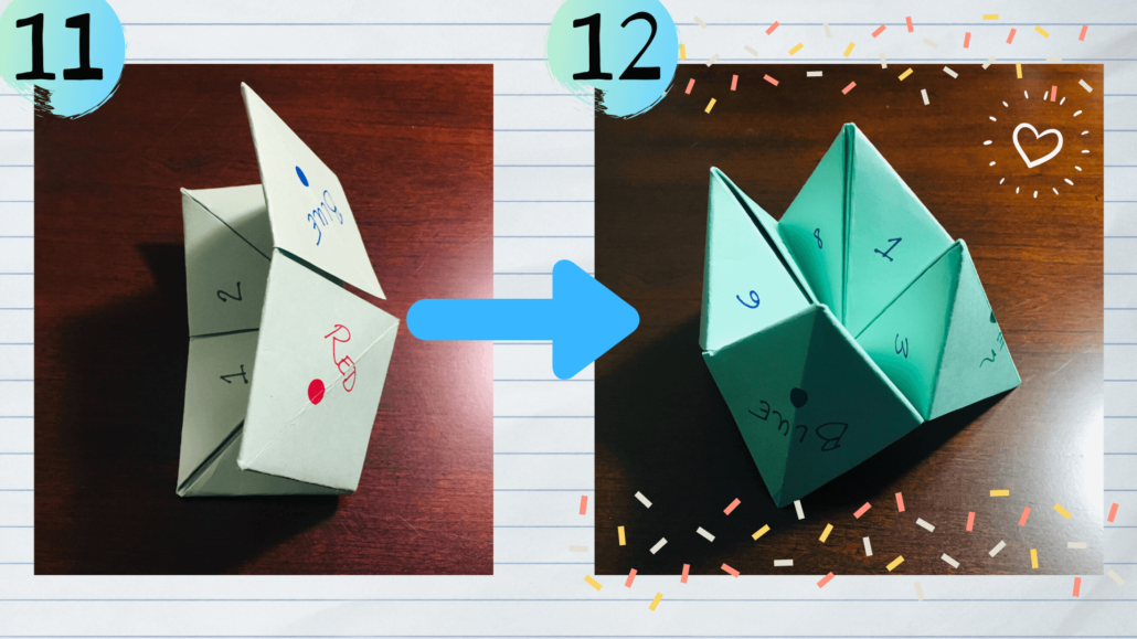 The final steps to making a cootie catcher. 