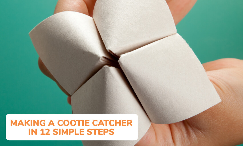 Making a cootie catcher in 12 steps. 