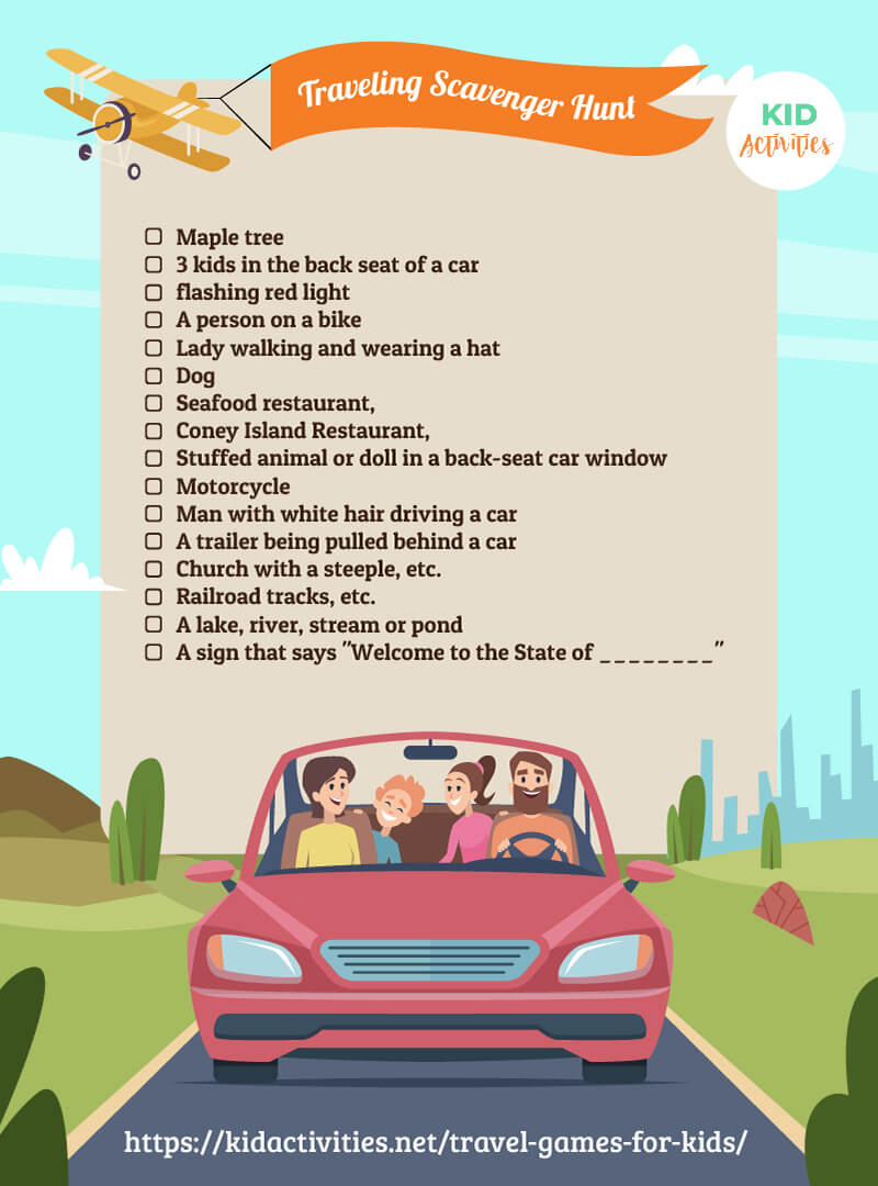 A road trip scavenger hunt list. 