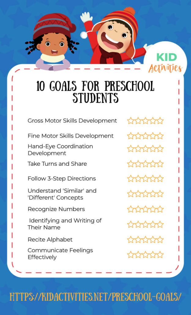 A collection of 10 goals for preschool. Find 8 more by visiting the page. 