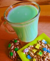 Green milk for kids on St Patrick's Day. 