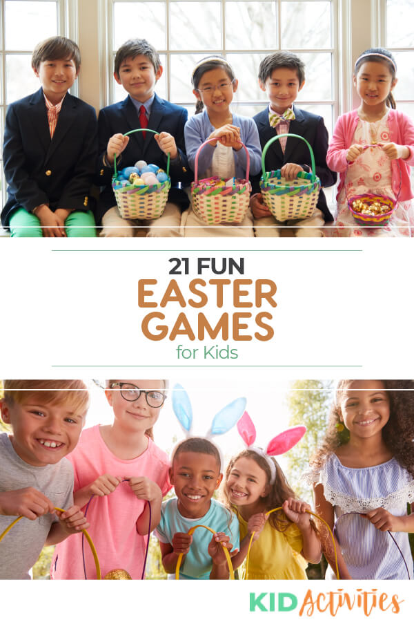 A collection of 21 fun Easter games for kids. These are great for at home, in the classroom, or family get togethers. 