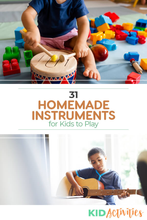 A collection of 31 homemade instrument ideas for kids. Great for the classroom or at home. 