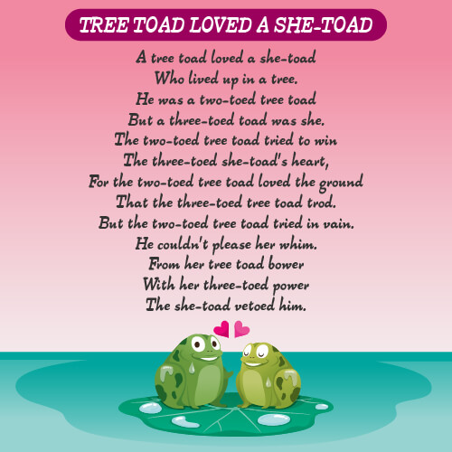 A picture of frogs on a lily pad with the tree toad loved a she-toad written on it. 