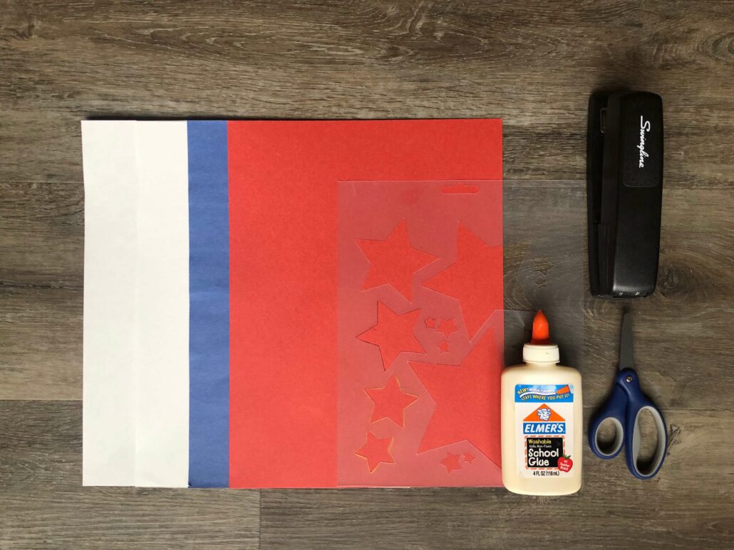 Materials needed to make a patriotic headband. 