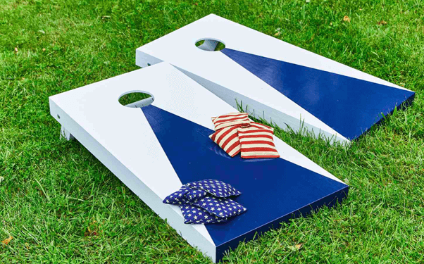 cornhole bags and mat picture