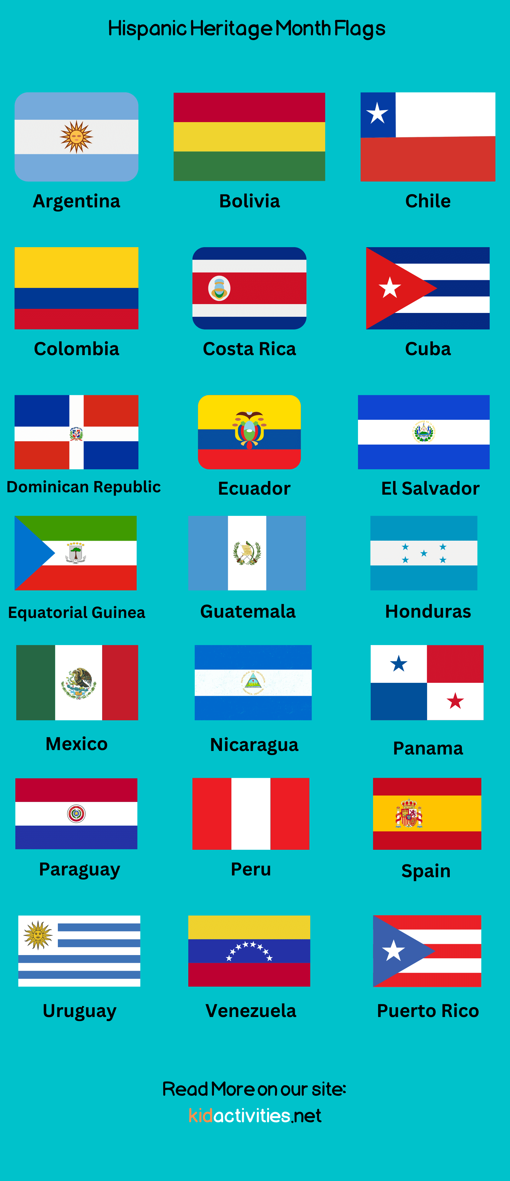 infographic of Hispanic Heritage Month flags 