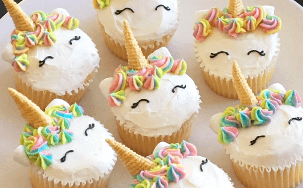 Unicorn cupcakes decorated with colorful icing and sprinkles