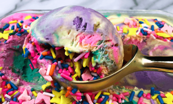 rainbow ice cream and colorful sprinkles