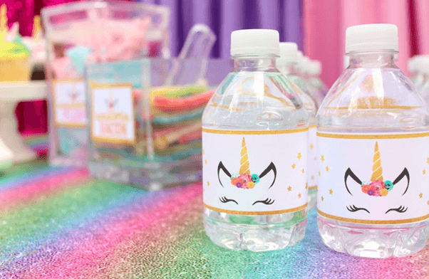 bottled water and paste it with printable unicorn labels