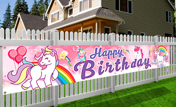 custom unicorn-themed fence banner