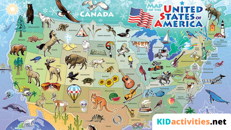 State Animals of America on a Map.